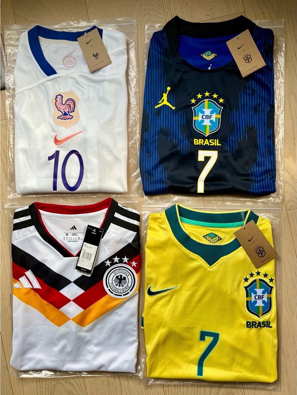 Football Jerseys/ Soccer Shirts - France, Brazil, Germany - Size M